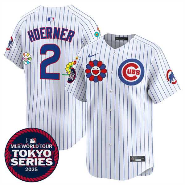 Mens Chicago Cubs #2 Nico Hoerner White 2025 Tokyo Series Limited Stitched Jersey Dzhi